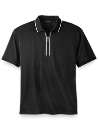 Mercerized Cotton Zip Polo - Black