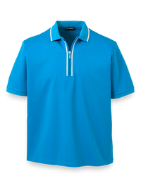 Mercerized Cotton Zip Polo - Turquoise