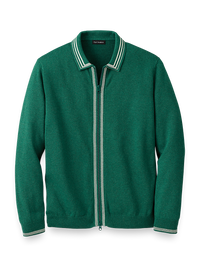 Cotton Full Zip Polo - Green