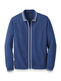 Cotton Full Zip Polo - Cobalt