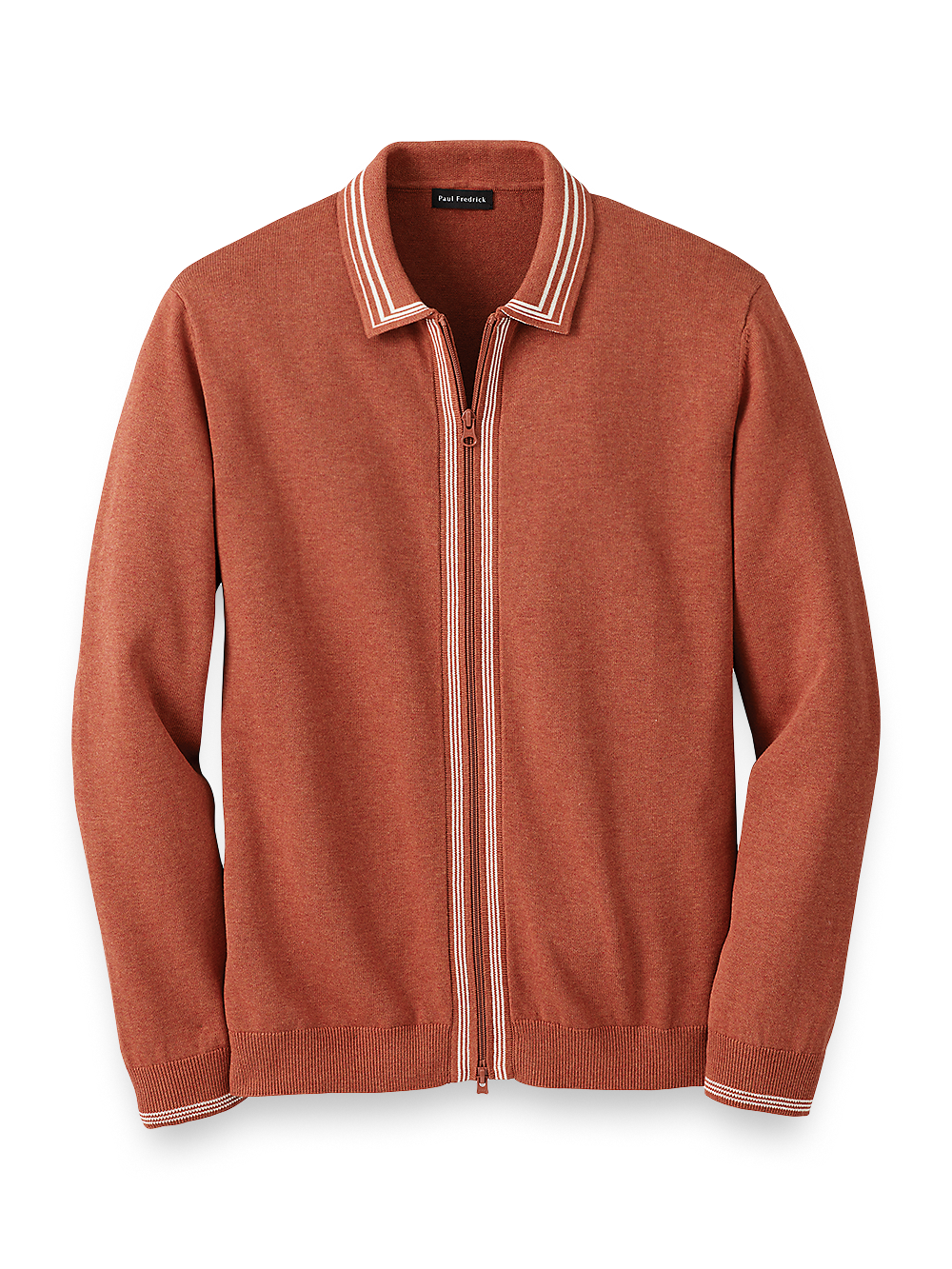 Product Image of Cotton Full Zip Polo-Terracotta