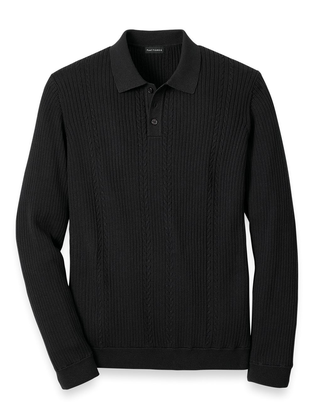 Product Image of Cotton Three Button Polo-Black