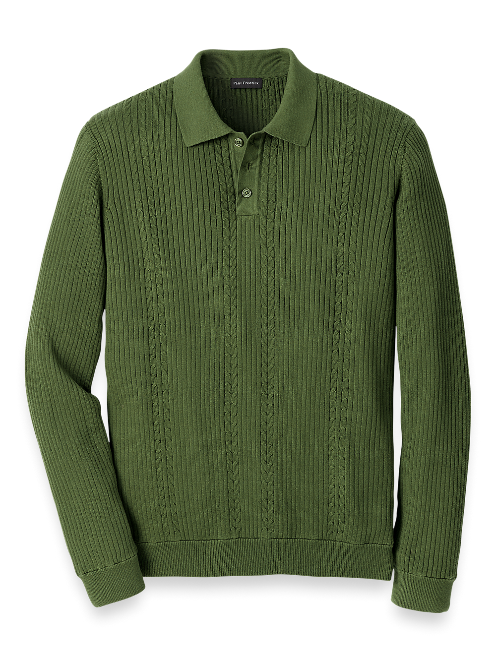 Product Image of Cotton Three Button Polo-Olive