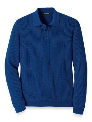 Cotton Three Button Polo - Blue