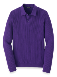 Cotton Three Button Polo - Purple