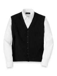 Cotton Button Front Cardigan Vest - Black