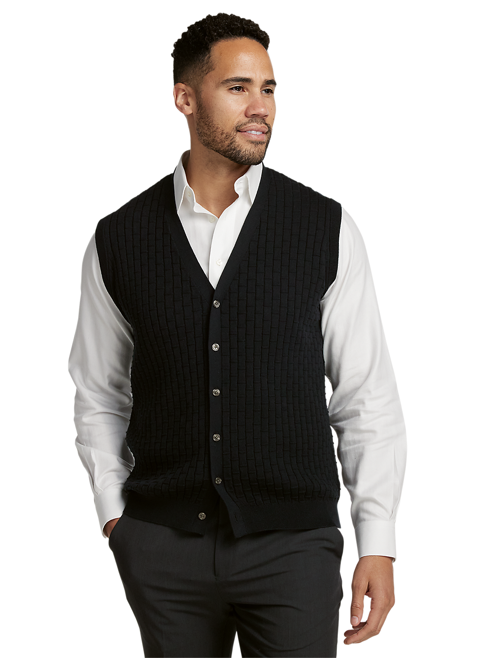 Alternate Image of Cotton Button Front Cardigan Vest-1