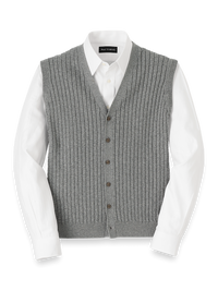 Cotton Button Front Cardigan Vest - Grey