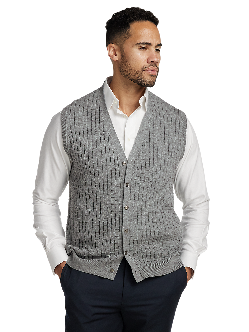 Alternate Image of Cotton Button Front Cardigan Vest-1