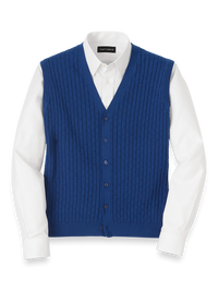 Cotton Button Front Cardigan Vest - Blue