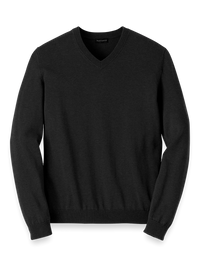 Supima Cotton V-neck Sweater - Black