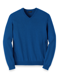 Supima Cotton V-neck Sweater - Blue