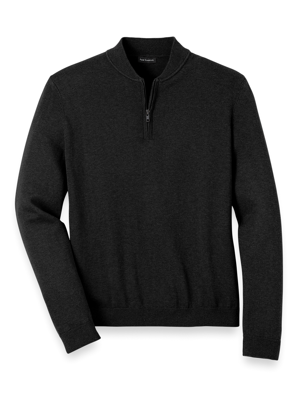 Product Image of Cotton Quarter Zip Mock Neck Sweater-Black