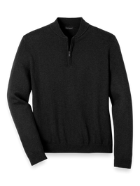 Cotton Quarter Zip Mock Neck Sweater - Black