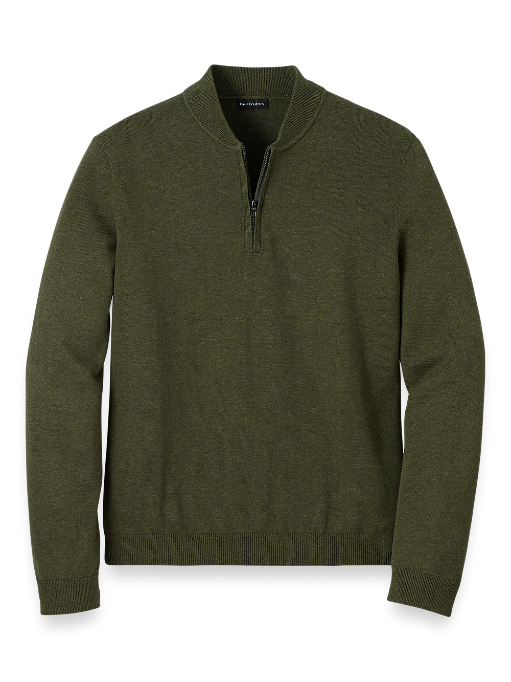 Product Image of Cotton Quarter Zip Mock Neck Sweater-Olive