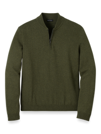 Cotton Quarter Zip Mock Neck Sweater - Olive