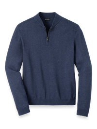 Cotton Quarter Zip Mock Neck Sweater - Blue