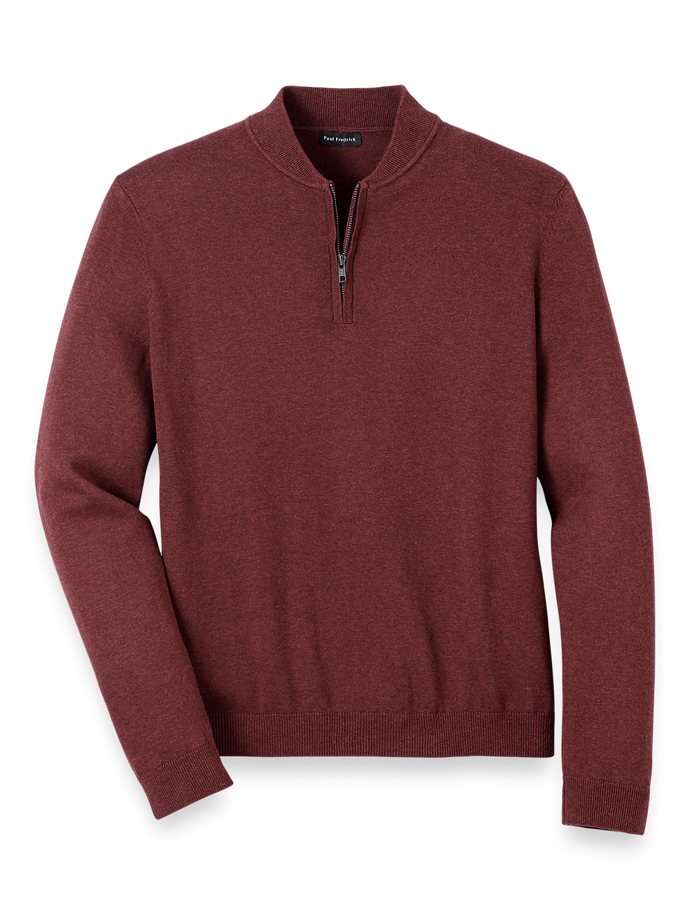 Product Image of Cotton Quarter Zip Mock Neck Sweater-Burgundy