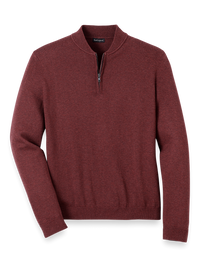 Cotton Quarter Zip Mock Neck Sweater - Burgundy