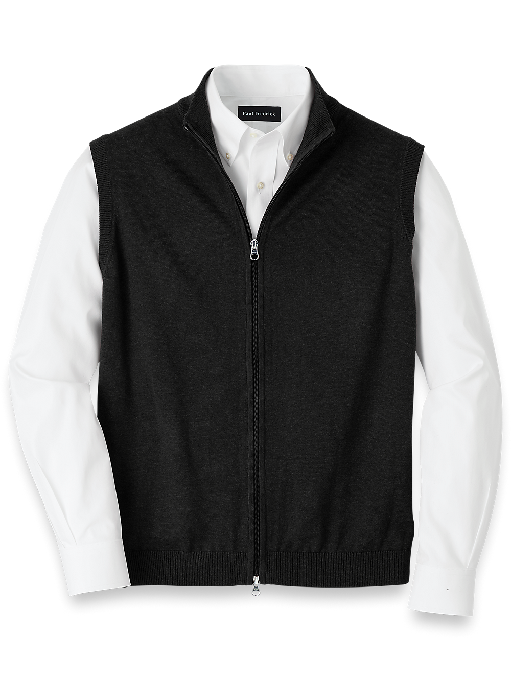 Product Image of Cotton Full Zip Mock Neck Vest-Black