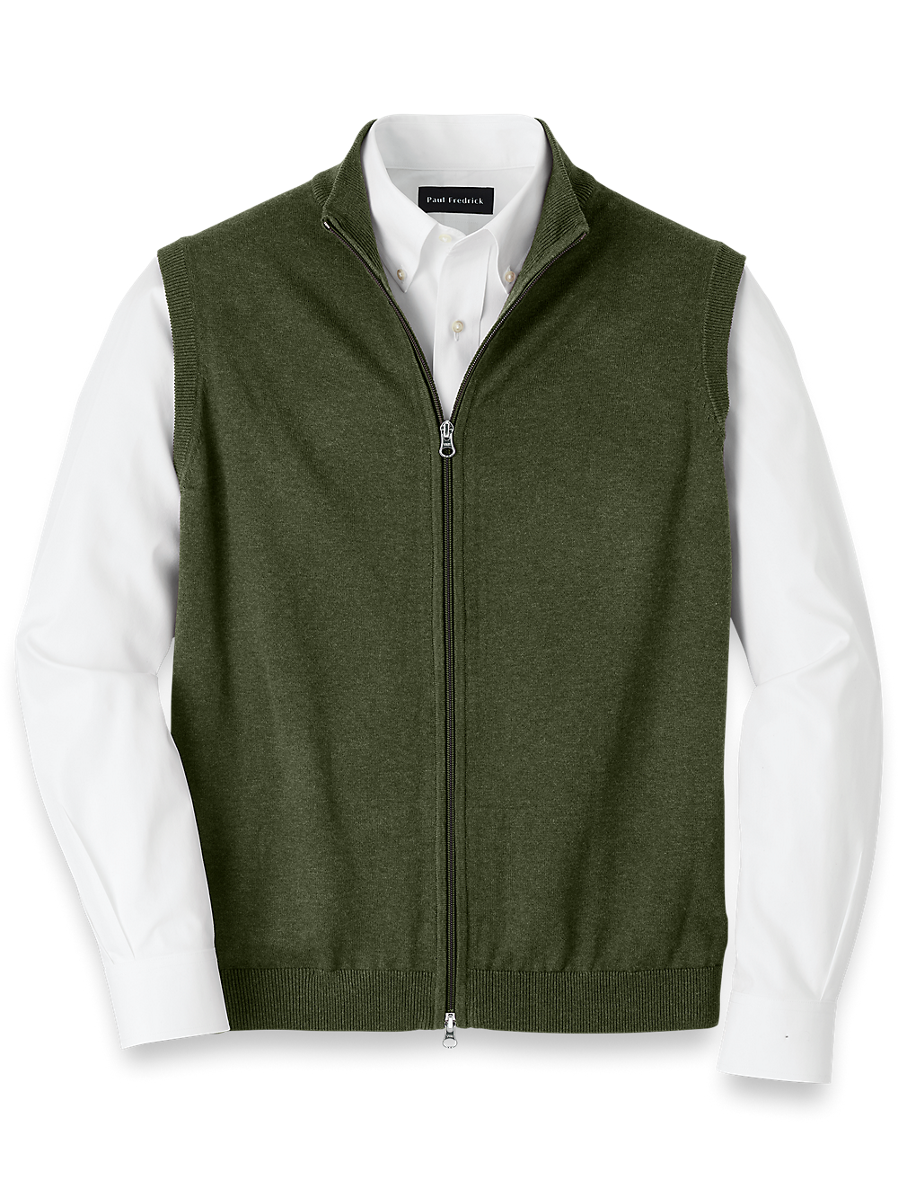 Product Image of Cotton Full Zip Mock Neck Vest-Olive