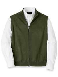 Cotton Full Zip Mock Neck Vest - Olive