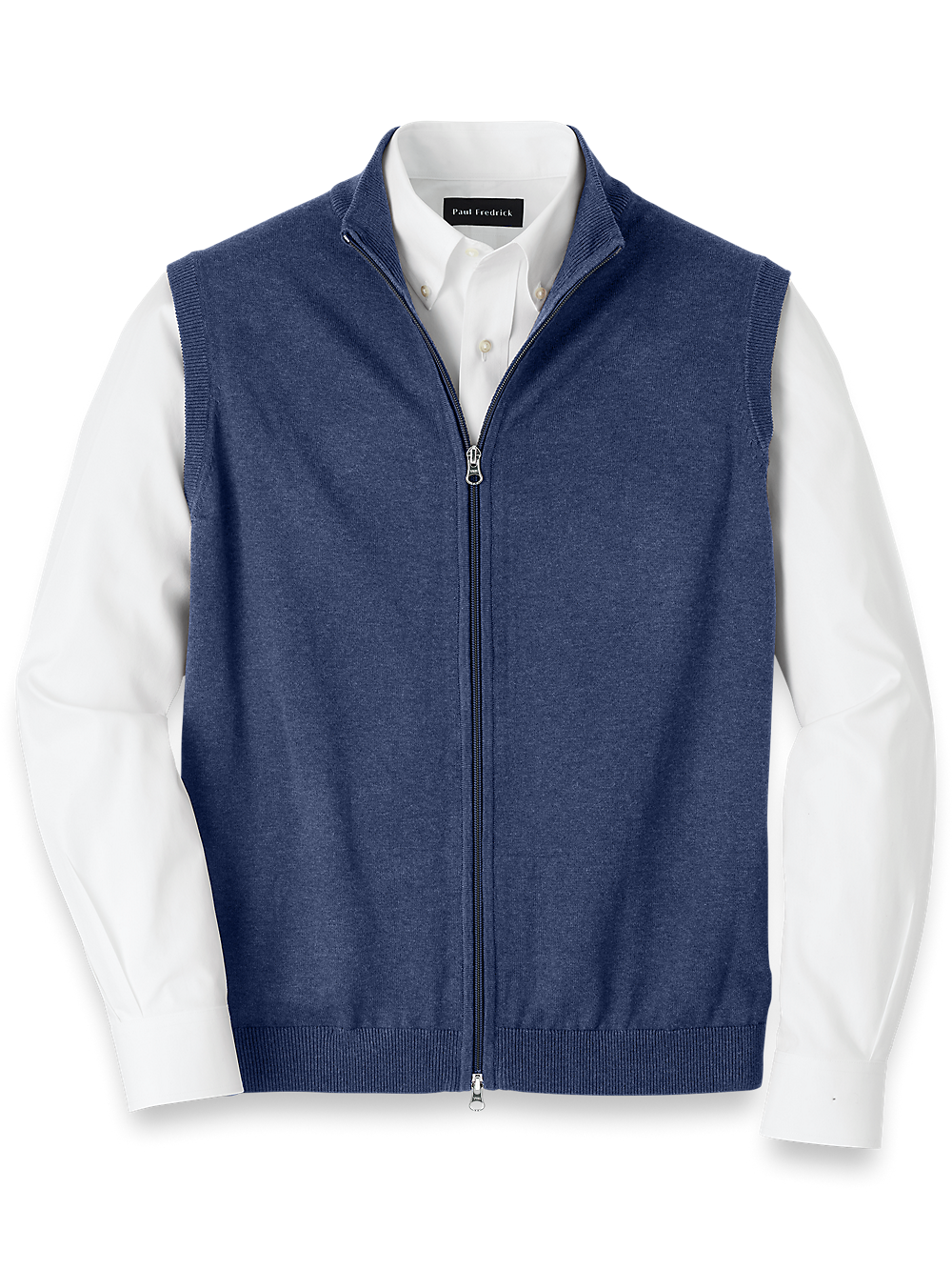 Product Image of Cotton Full Zip Mock Neck Vest-Blue