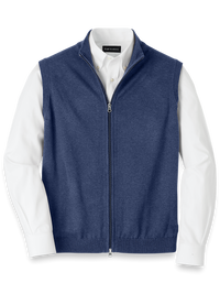 Cotton Full Zip Mock Neck Vest - Blue