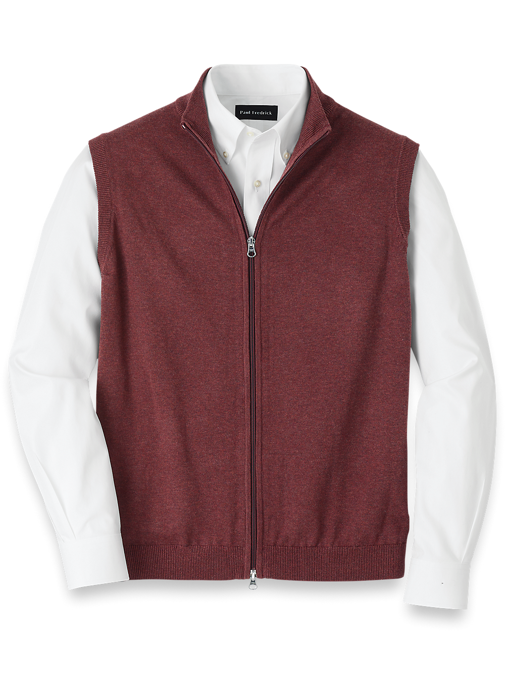 Product Image of Cotton Full Zip Mock Neck Vest-Burgundy