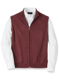 Cotton Full Zip Mock Neck Vest - Burgundy