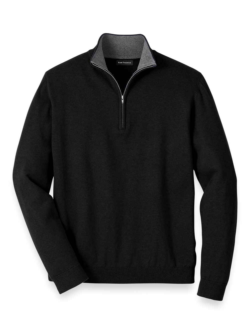 Product Image of Supima Cotton Quarter Zip Mock Neck Sweater-Black