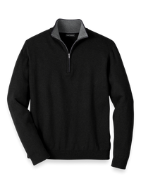 Supima Cotton Quarter Zip Mock Neck Sweater - Black