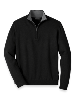 Supima Cotton Quarter Zip Mock Neck Sweater - Black