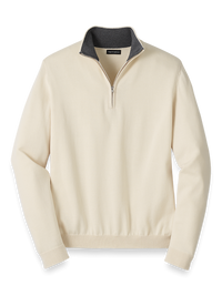 Supima Cotton Quarter Zip Mock Neck Sweater - Ivory