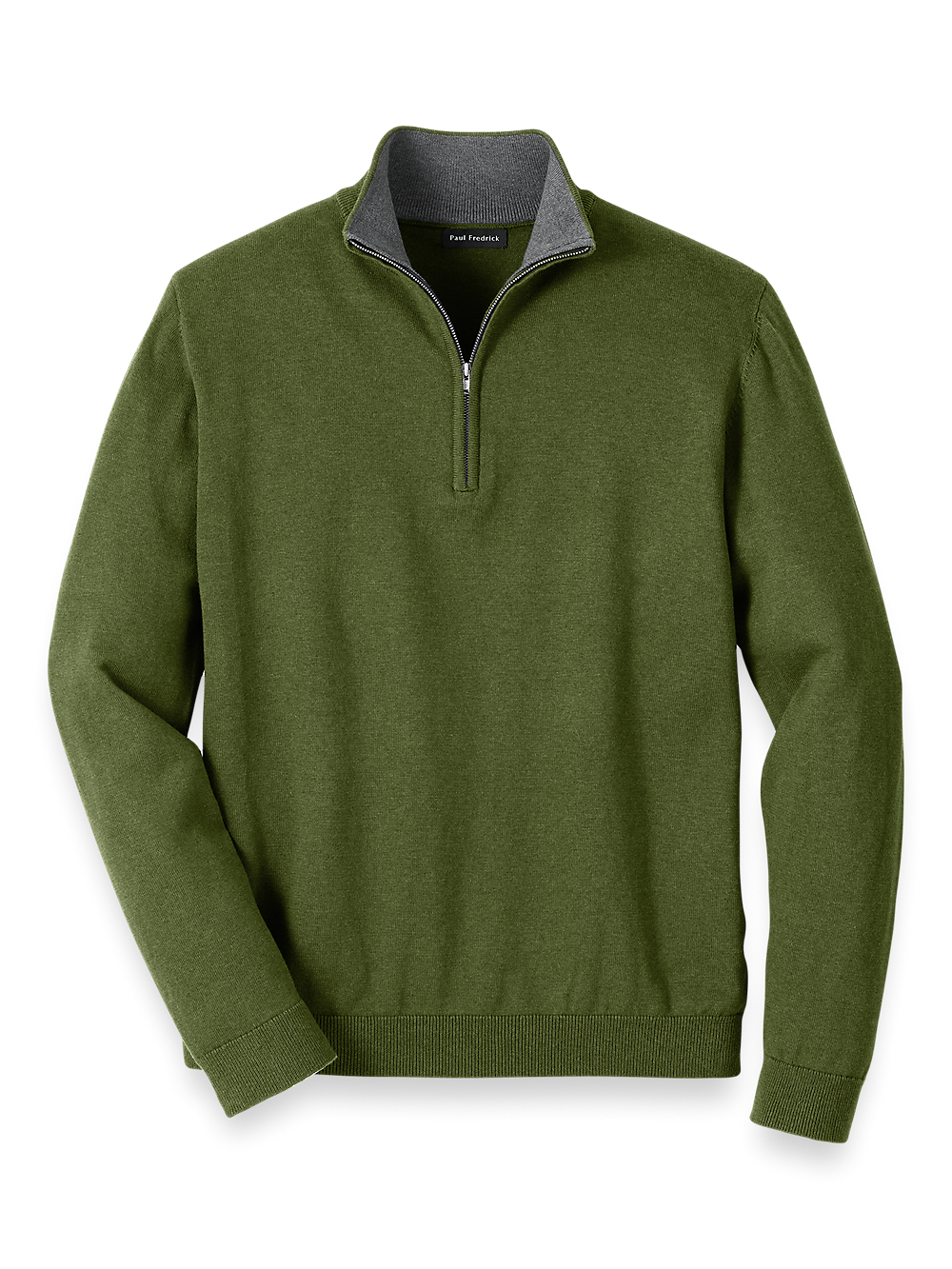 Product Image of Supima Cotton Quarter Zip Mock Neck Sweater-Olive