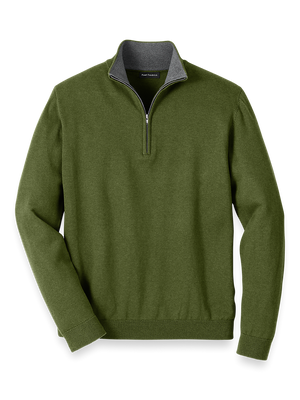 Supima Cotton Quarter Zip Mock Neck Sweater - Olive