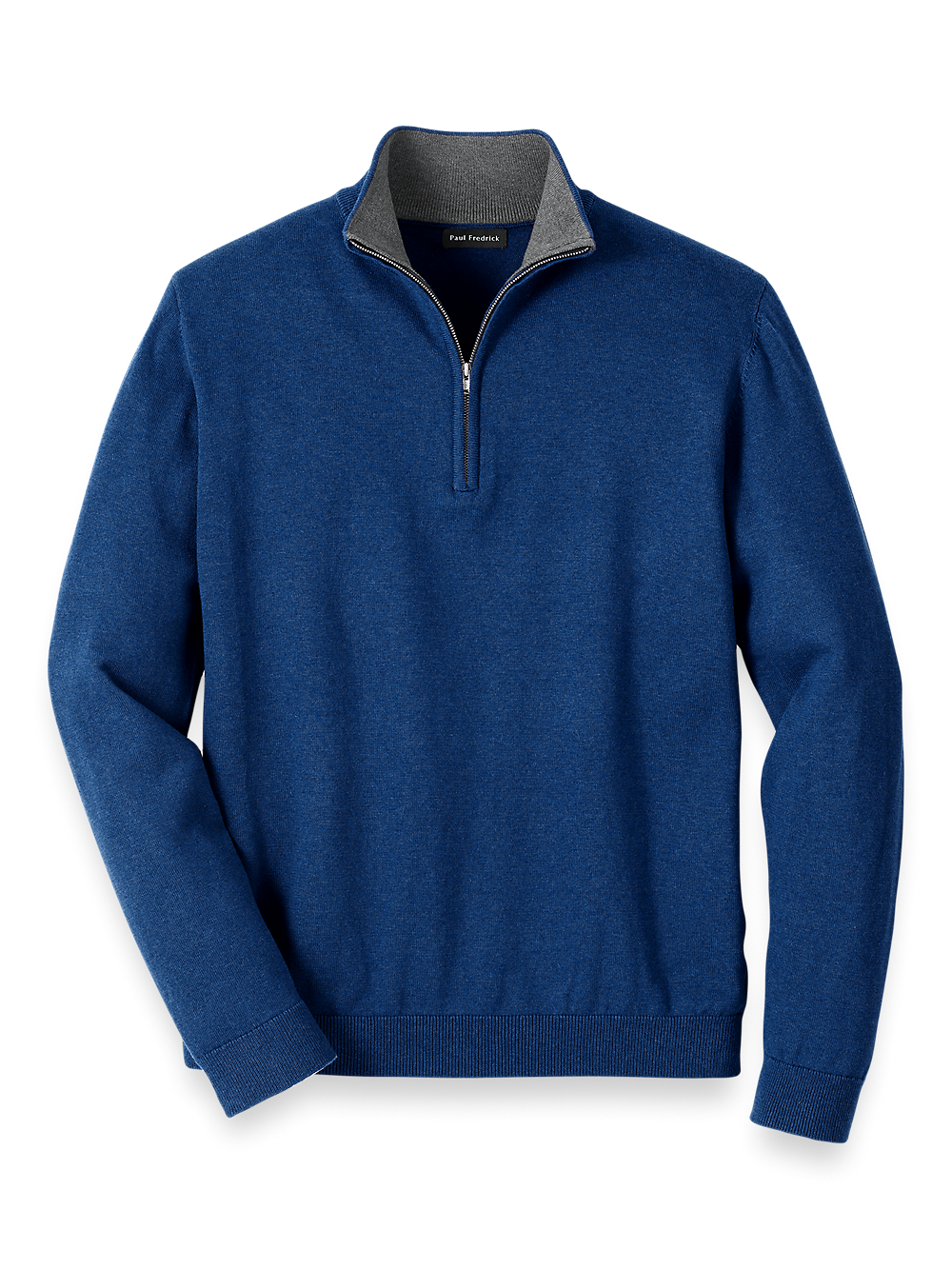 Product Image of Supima Cotton Quarter Zip Mock Neck Sweater-Dark Blue