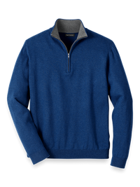 Supima Cotton Quarter Zip Mock Neck Sweater - Dark Blue