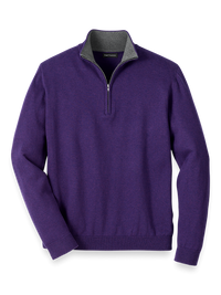 Supima Cotton Quarter Zip Mock Neck Sweater - Plum