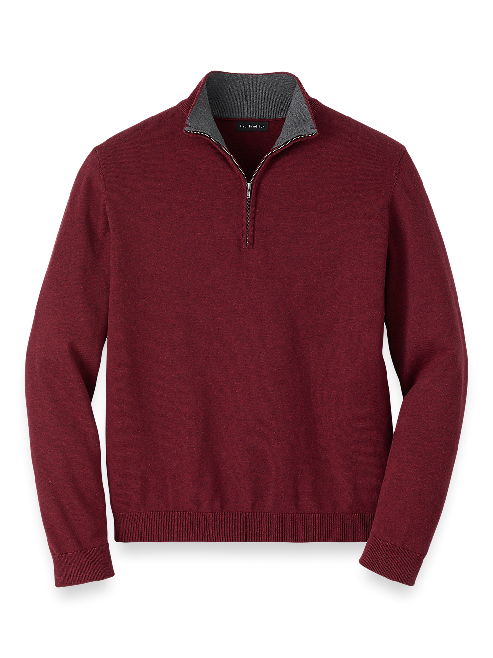 Product Image of Supima Cotton Quarter Zip Mock Neck Sweater-Burgundy