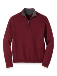 Supima Cotton Quarter Zip Mock Neck Sweater - Burgundy