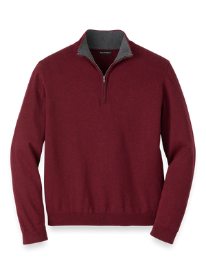 Supima Cotton Quarter Zip Mock Neck Sweater - Burgundy