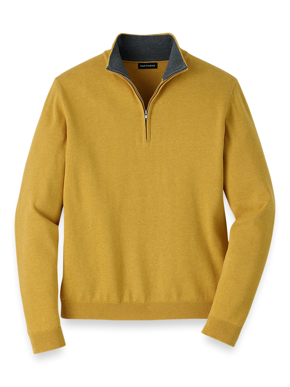 Product Image of Supima Cotton Quarter Zip Mock Neck Sweater-Mustard