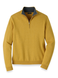 Supima Cotton Quarter Zip Mock Neck Sweater - Mustard