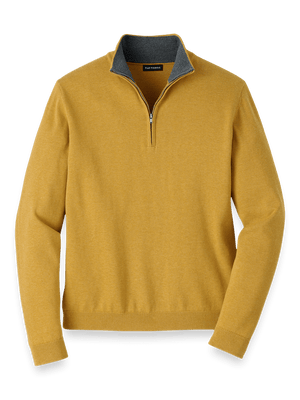 Supima Cotton Quarter Zip Mock Neck Sweater - Mustard