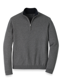 Supima Cotton Quarter Zip Mock Neck Sweater - Medium Grey