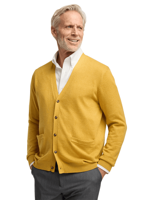 Supima Cotton Button Front Cardigan - Mustard – Paul Fredrick