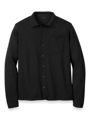 Supima Cotton Button Front Polo - Black