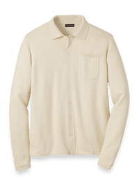 Supima Cotton Button Front Polo - Ivory