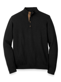 Supima Cotton Four Button Mock Neck Sweater - Black